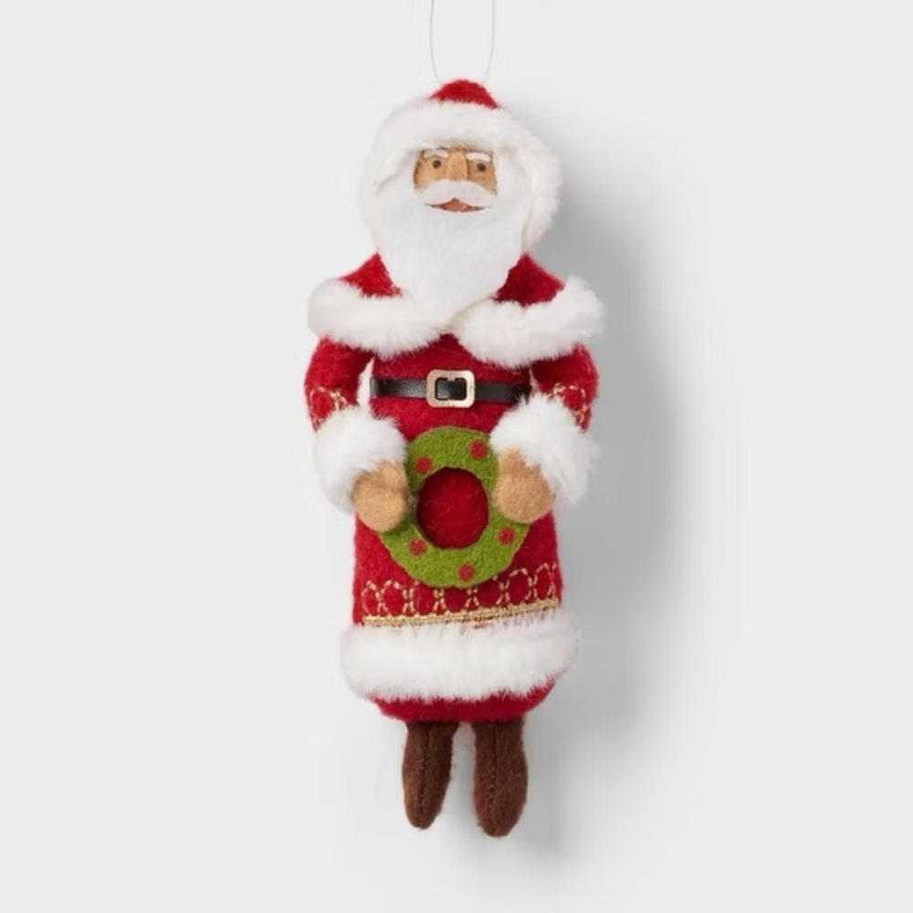 Fabric Santa Holding Wreath Christmas Tree nwt Ornament